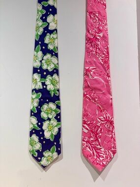 Pair of vintage Lilly Pulitzer Floral Navy & Pink Patterned cotton ties